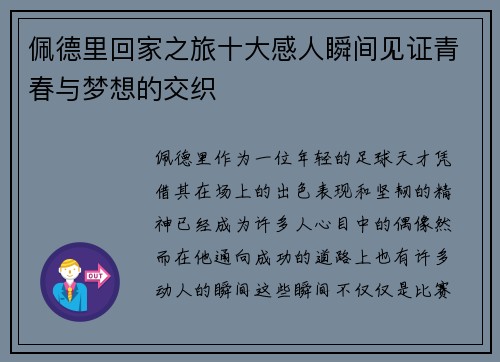 佩德里回家之旅十大感人瞬间见证青春与梦想的交织